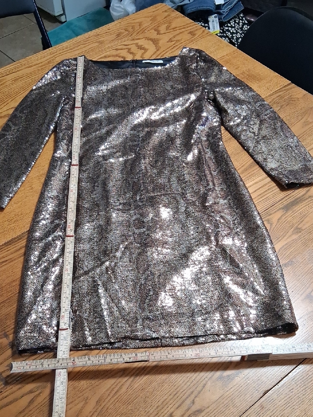 TAHARI Dress SEQUENCE Womens  2 Preowned Used ANIMAL PRINT Party Holiday GOLD